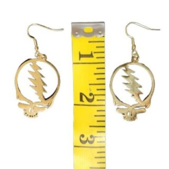 1 Pair Grateful Dead Gold Plated Stainless Steel Earrings Steal Your Face - Picture 2 of 3